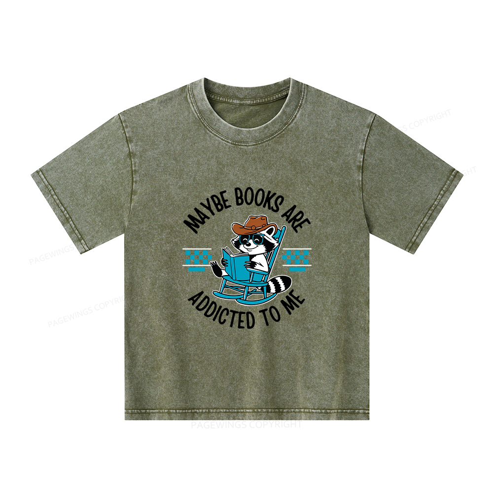 Pagewings Books Are Addicted To Me Unisex Kids Washed T-shirt