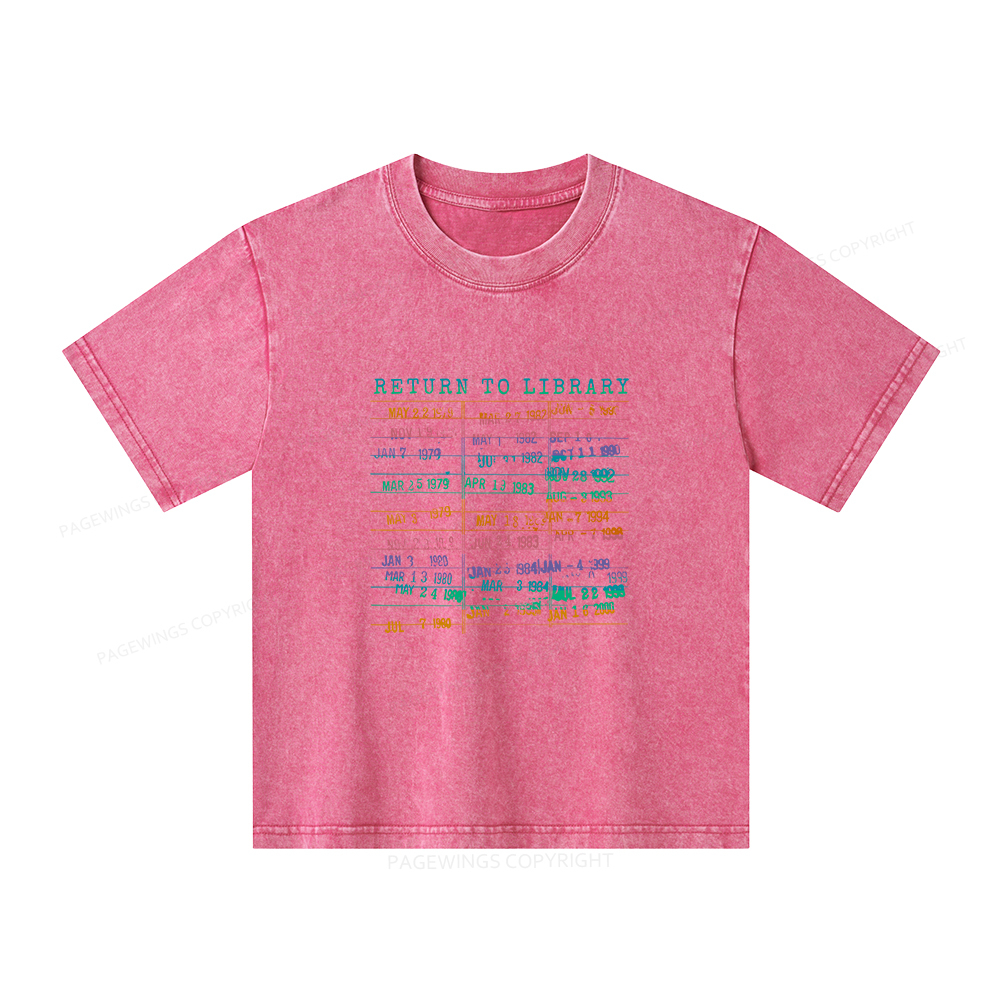 Pagewings Vintage Library Rainbow Unisex Kids Washed T-shirt