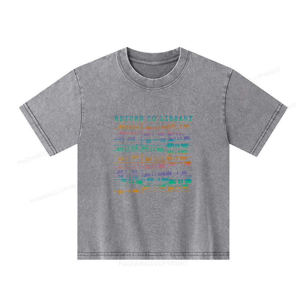 Pagewings Vintage Library Rainbow Unisex Kids Washed T-shirt