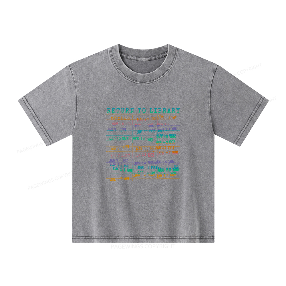 Pagewings Vintage Library Rainbow Unisex Kids Washed T-shirt