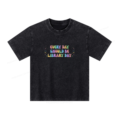 Pagewings Every Day Should Be Library Day Unisex Kids Washed T-shirt