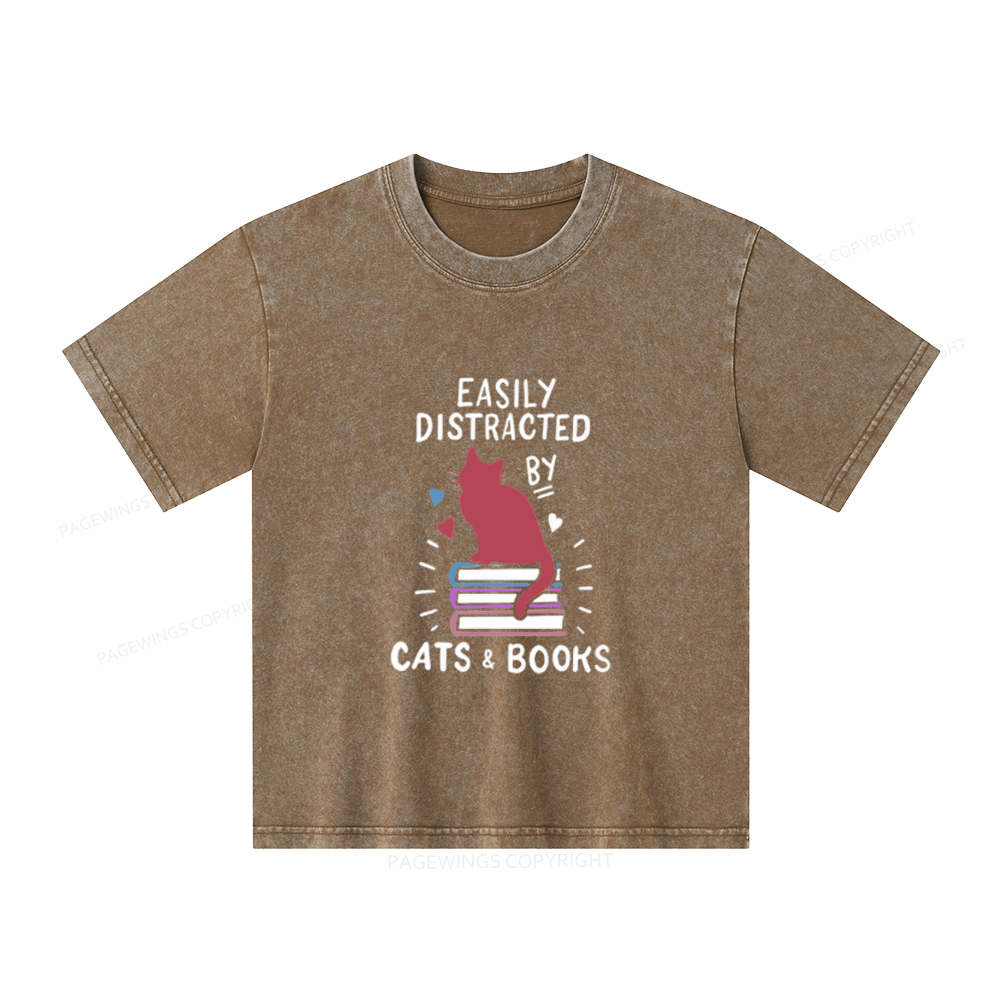 Pagewings Book Fun Cat Book Funny Unisex Kids Washed T-shirt