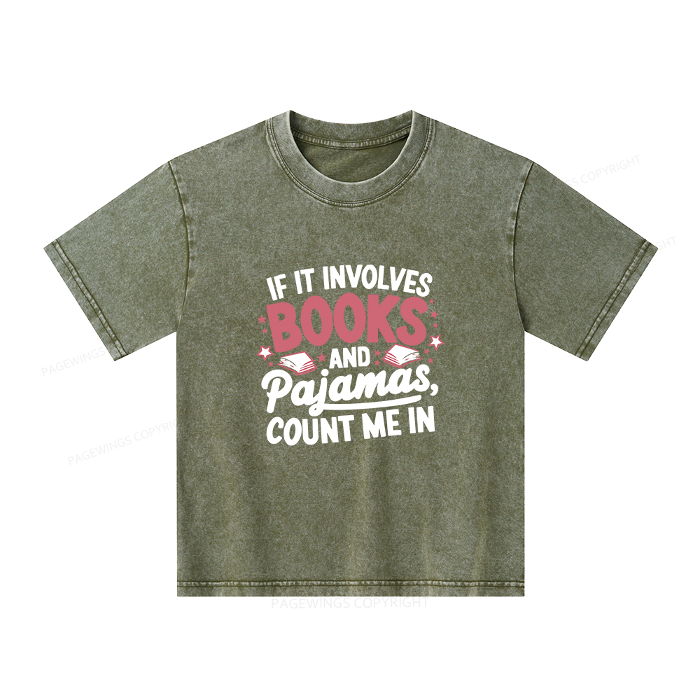 Pagewings Lover Funny Book Reading Unisex Kids Washed T-shirt