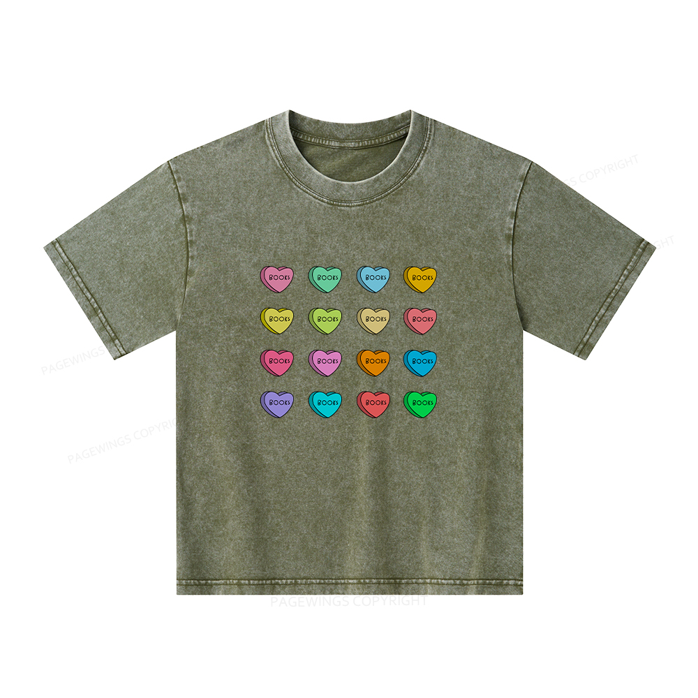 Pagewings Valentine's Day Librarian Unisex Kids Washed T-shirt