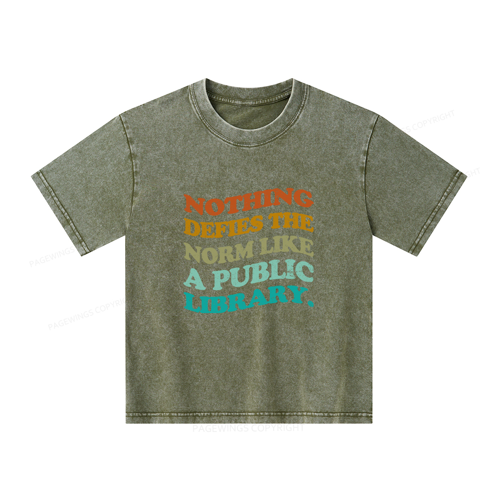 Pagewings Nothing defies the norm like a public library Unisex Kids Washed T-shirt