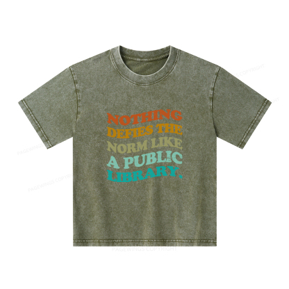 Pagewings Nothing defies the norm like a public library Unisex Kids Washed T-shirt