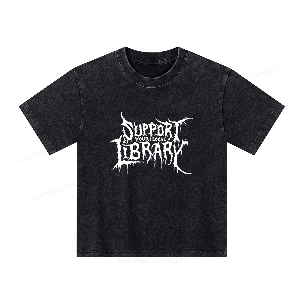 Pagewings Support Your Local Library Unisex Kids Washed T-shirt