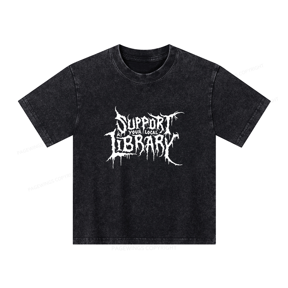 Pagewings Support Your Local Library Unisex Kids Washed T-shirt