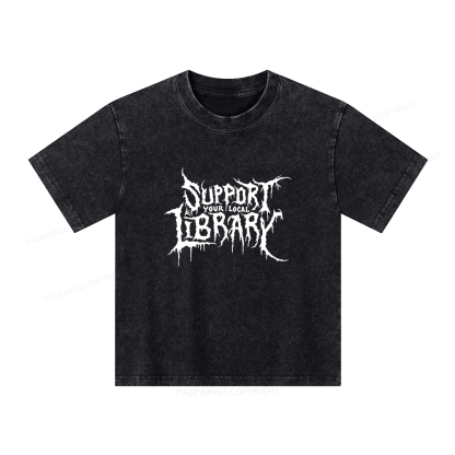 Pagewings Support Your Local Library Unisex Kids Washed T-shirt