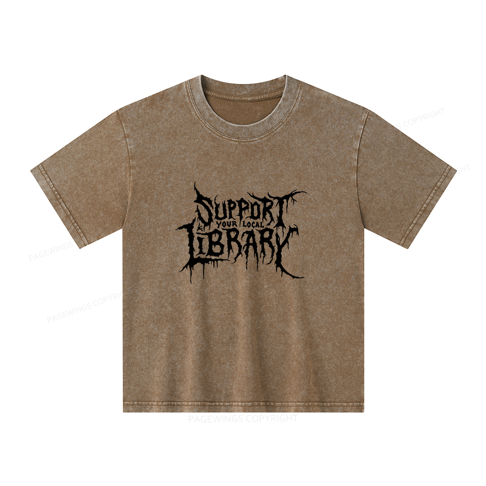 Pagewings Support Your Local Library Unisex Kids Washed T-shirt