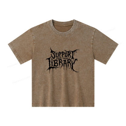 Pagewings Support Your Local Library Unisex Kids Washed T-shirt