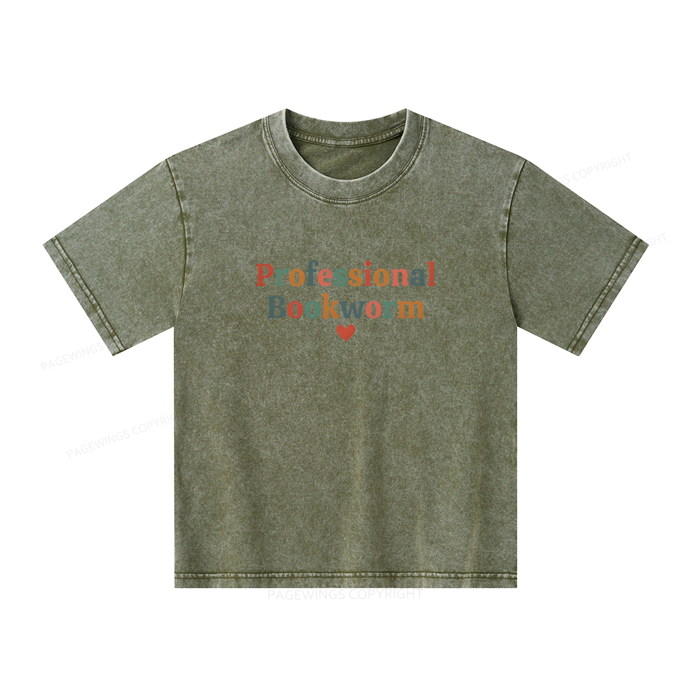 Pagewings Professional Bookworm Unisex Kids Washed T-shirt