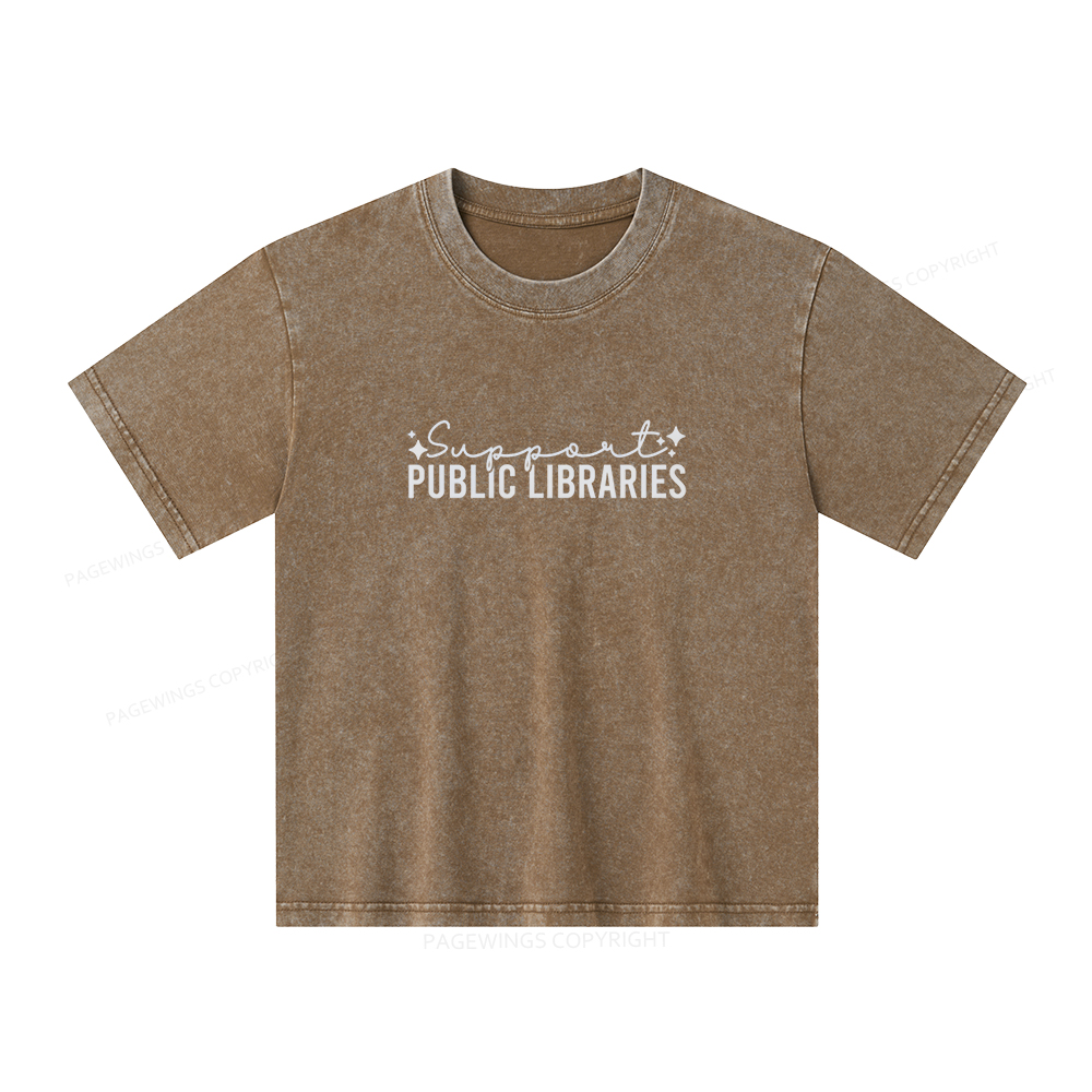Pagewings Public Libraries Unisex Kids Washed T-shirt