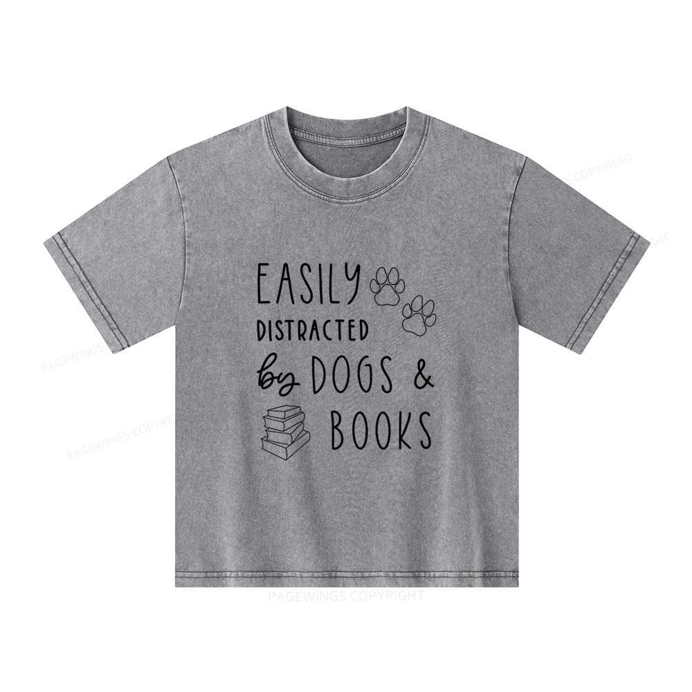 Pagewings Dogs And Books Unisex Kids Washed T-shirt
