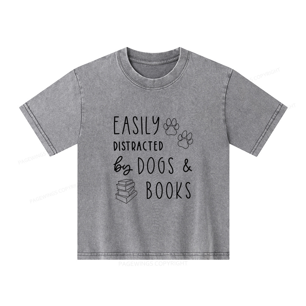 Pagewings Dogs And Books Unisex Kids Washed T-shirt