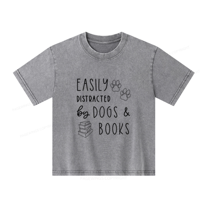 Pagewings Dogs And Books Unisex Kids Washed T-shirt