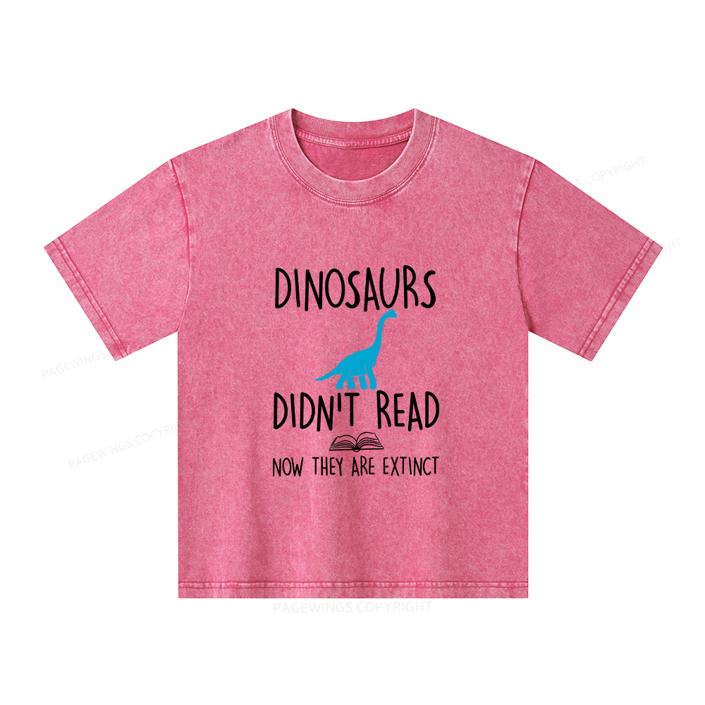 Pagewings Dinosaurs Unisex Kids Washed T-shirt