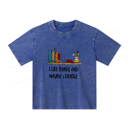 Pagewings I Like Books World Unisex Kids Washed T-shirt