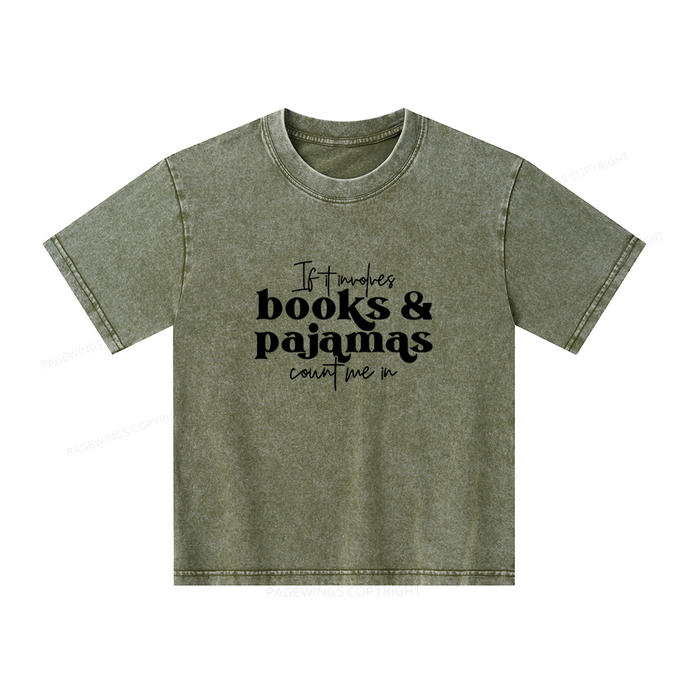 Pagewings Involves Books And Pajamas Count Me Unisex Kids Washed T-shi