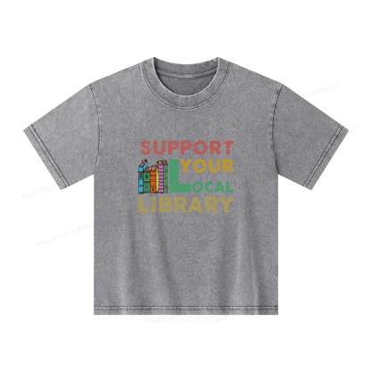 Pagewings Support Your Local Library Unisex Kids Washed T-shirt