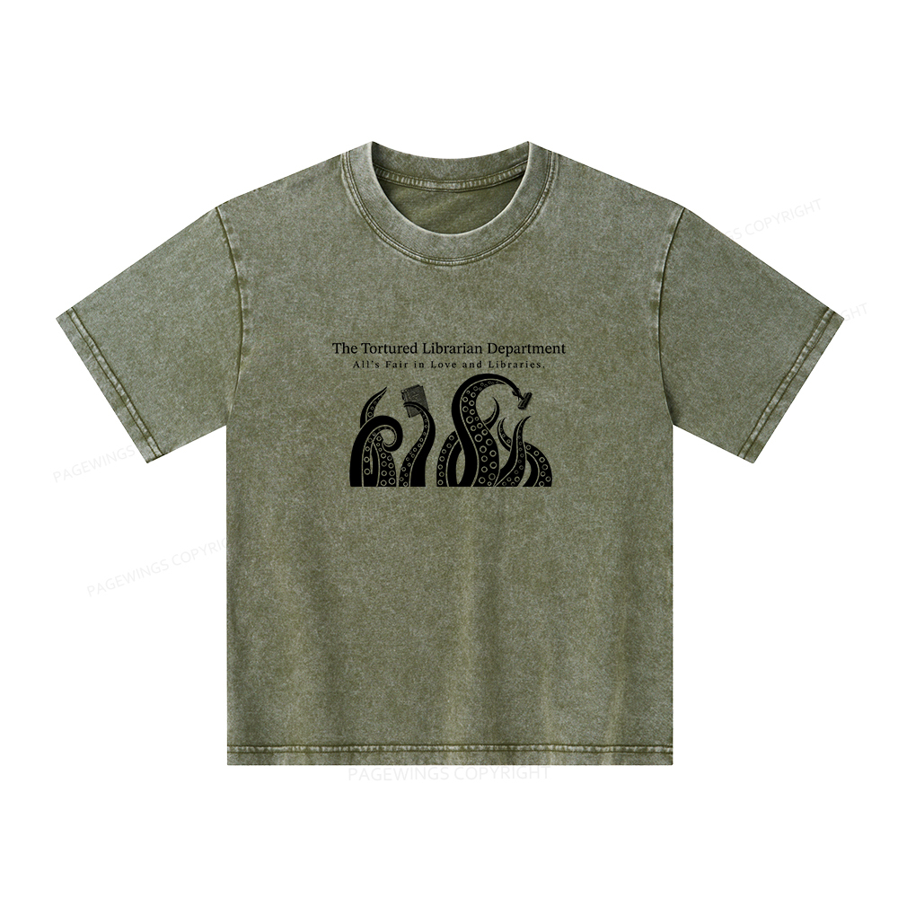 Pagewings The Tortured Librarian Department Unisex Kids Washed T-shirt