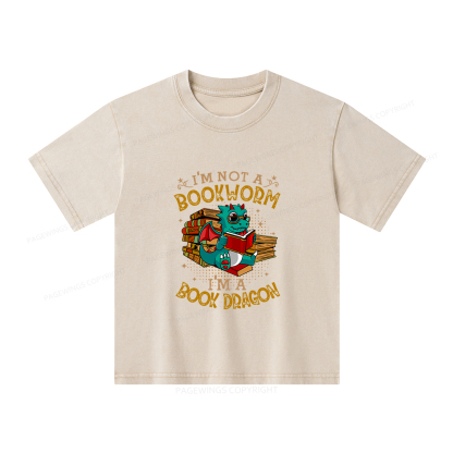 Pagewings Book Dragon T Shirts Unisex Kids Washed T-shirt