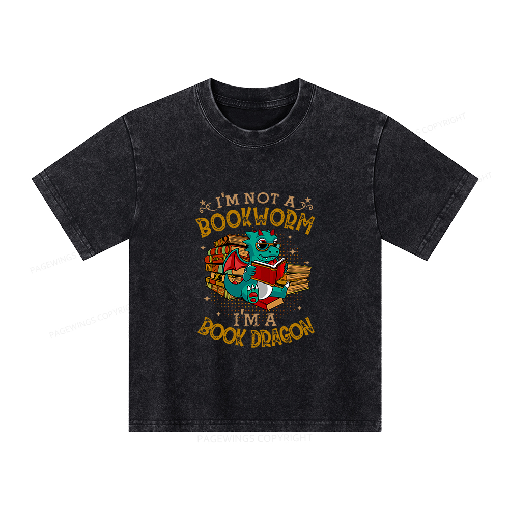 Pagewings Book Dragon T Shirts Unisex Kids Washed T-shirt