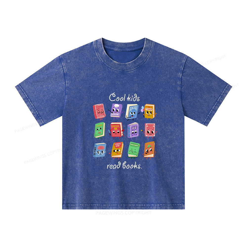 Pagewings Cool Kids Read Books Unisex Kids Washed T-shirt