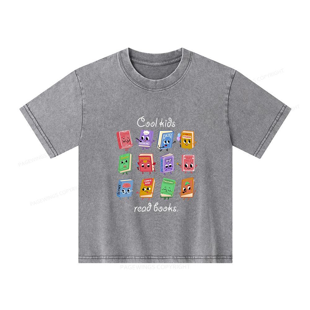 Pagewings Cool Kids Read Books Unisex Kids Washed T-shirt