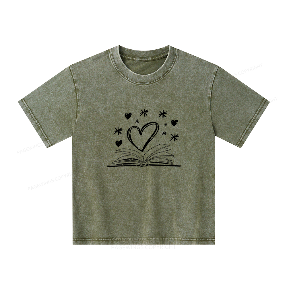 Pagewings Bookworm Librarian Valentines Day Book Unisex Kids Washed T-shirt