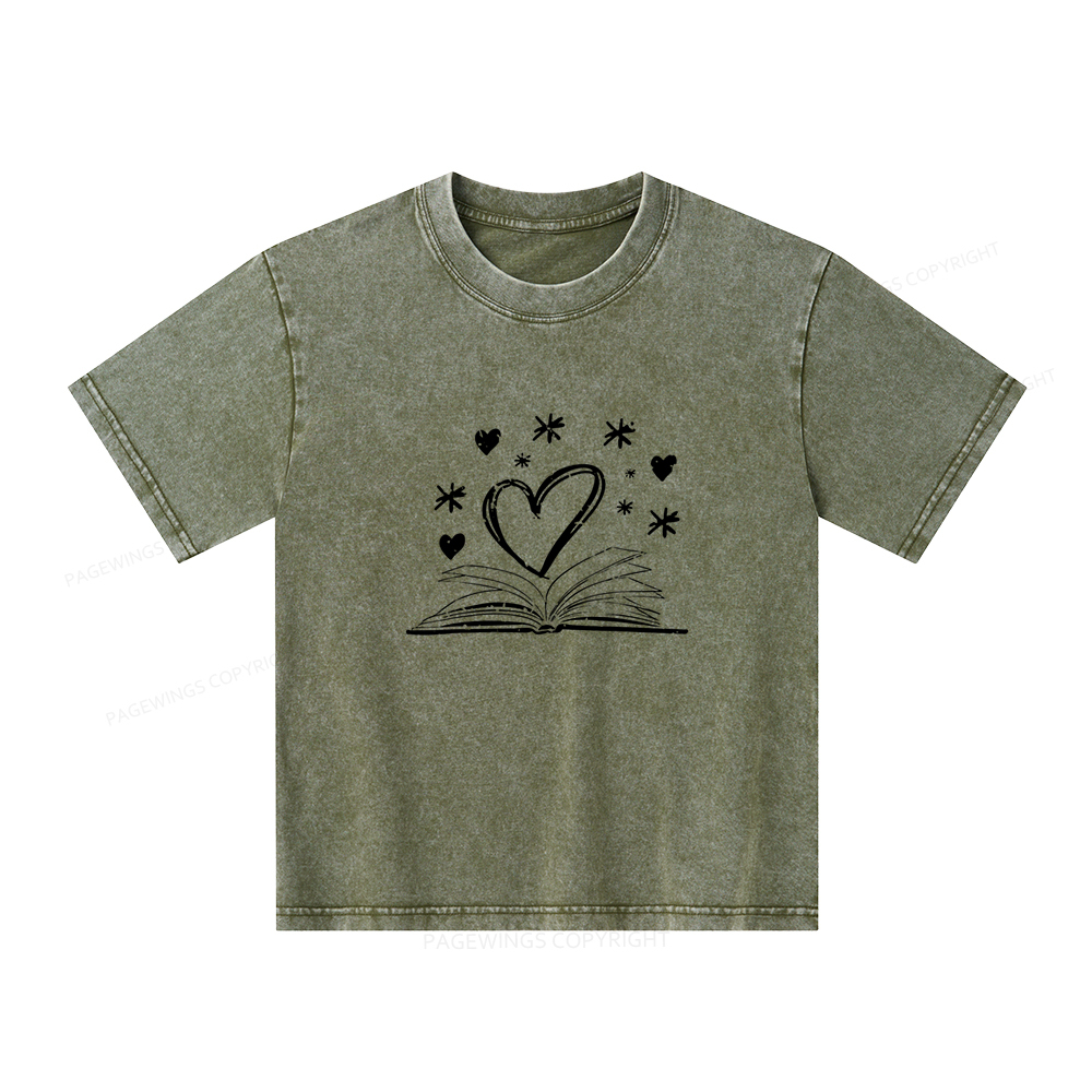 Pagewings Bookworm Librarian Valentines Day Book Unisex Kids Washed T-shirt