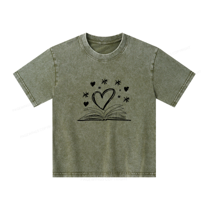 Pagewings Bookworm Librarian Valentines Day Book Unisex Kids Washed T-shirt