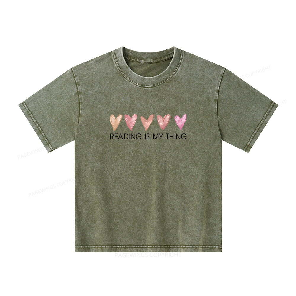 Pagewings Reading is My Thing Unisex Kids Washed T-shirt