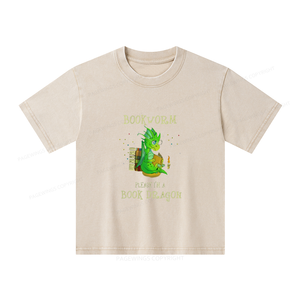 Pagewings Bookworm Please I'm A Book Dragon Unisex Kids Washed T-shirt
