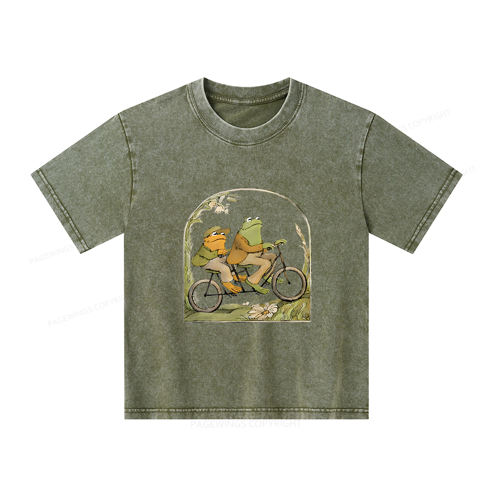 Pagewings Frog And Toad Book Vintage Unisex Kids Washed T-shirt