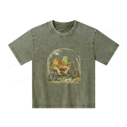 Pagewings Frog And Toad Book Vintage Unisex Kids Washed T-shirt