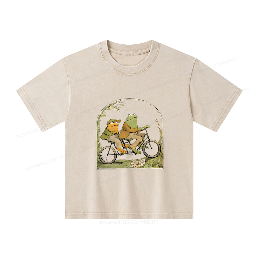 Pagewings Frog And Toad Book Vintage Unisex Kids Washed T-shirt