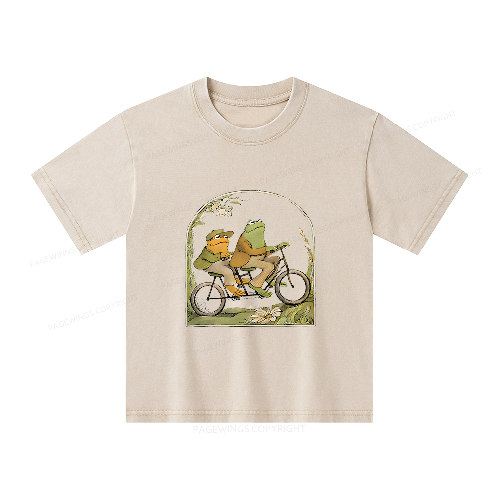 Pagewings Frog And Toad Book Vintage Unisex Kids Washed T-shirt