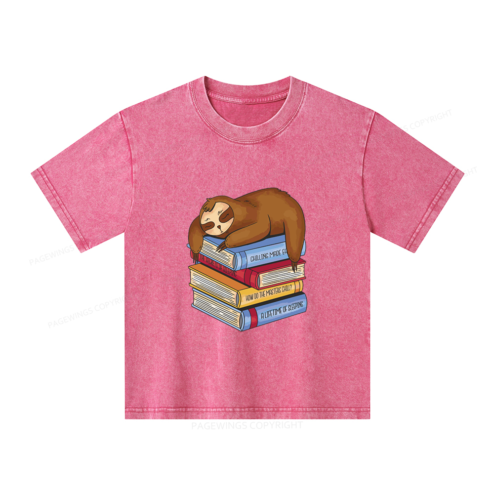 Pagewings Sloth And Book Unisex Kids Washed T-shirt
