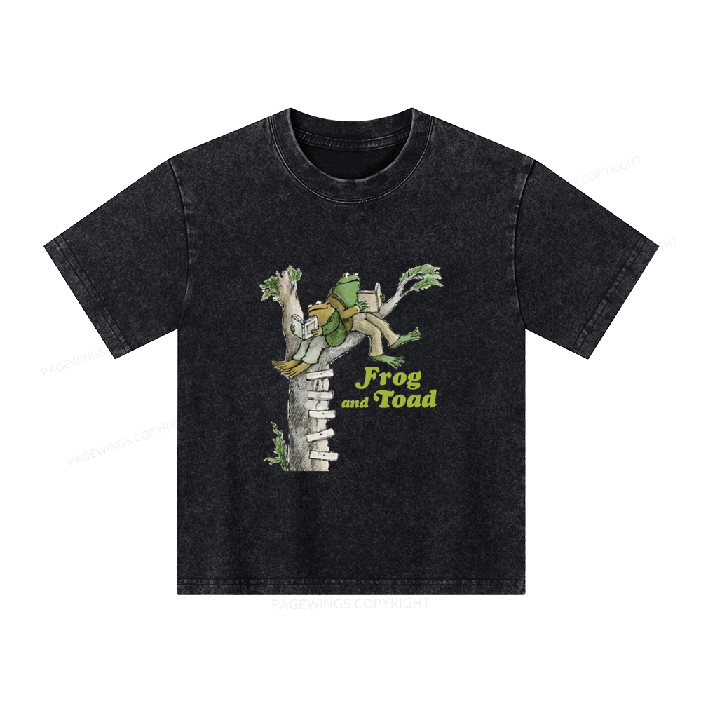 Pagewings Frog and Toad Old Book Unisex Kids Washed T-shirt