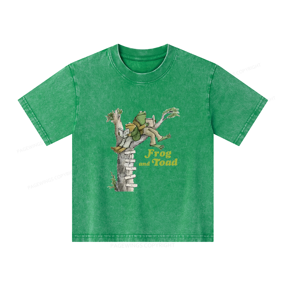 Pagewings Frog and Toad Old Book Unisex Kids Washed T-shirt