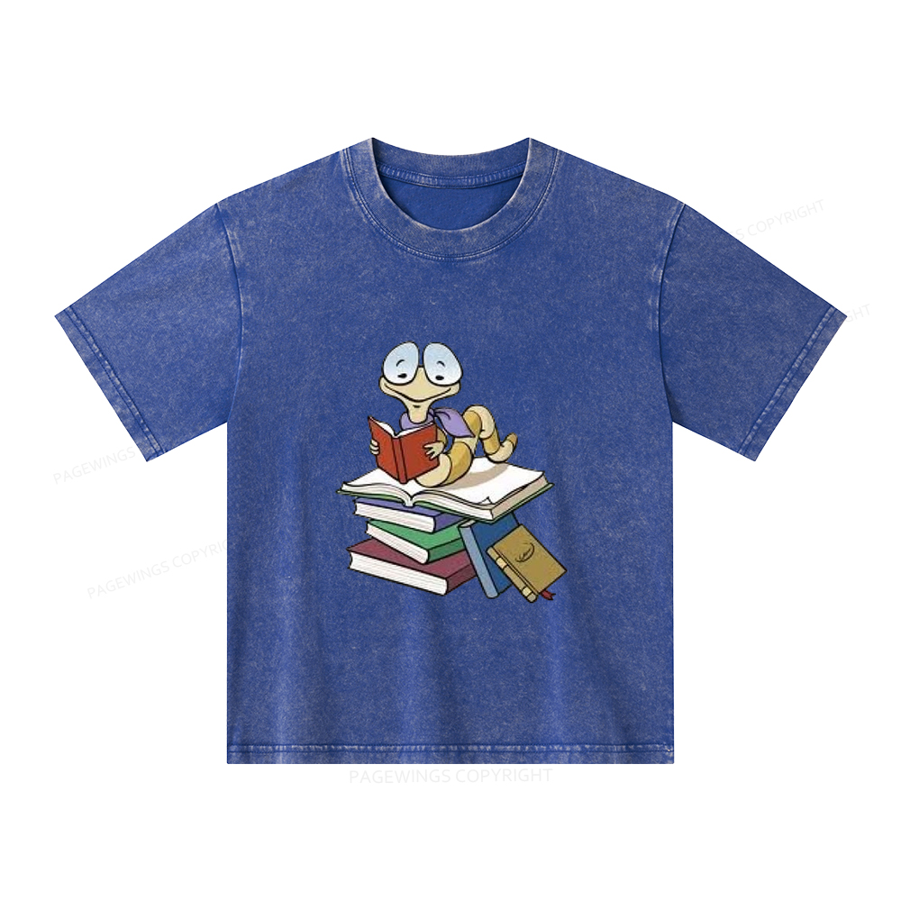 Pagewings Reading Snail and Book Unisex Kids Washed T-shirt