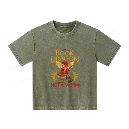 Pagewings I Am A Book Dragon Not A Worm Unisex Kids Washed T-shirt