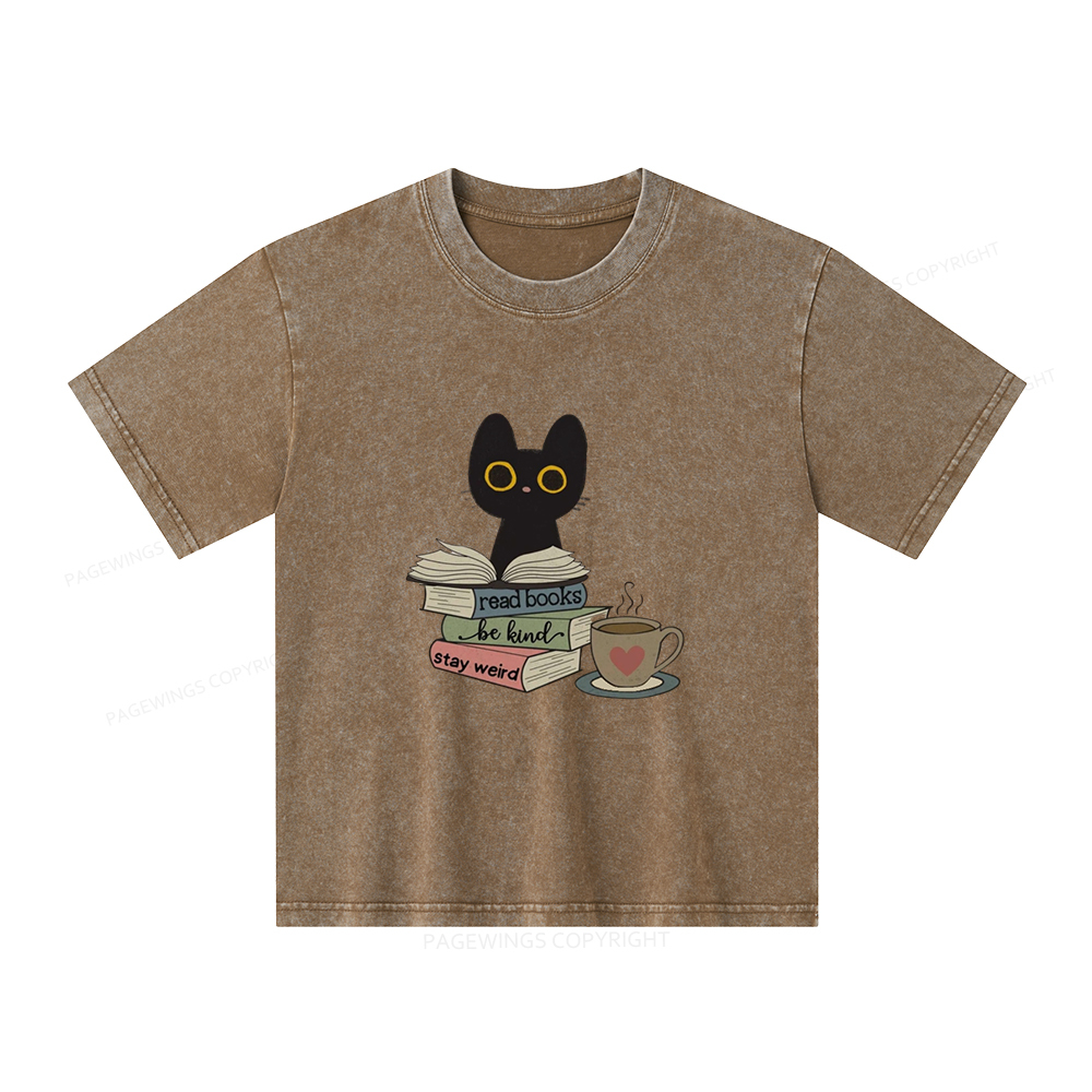 Pagewings Read Books Be Kind Stay Weird Unisex Kids Washed T-shirt
