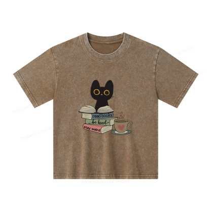 Pagewings Read Books Be Kind Stay Weird Unisex Kids Washed T-shirt
