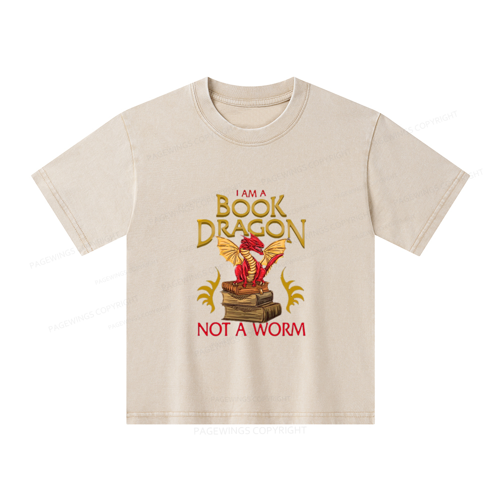 Pagewings I Am A Book Dragon Not A Worm Unisex Kids Washed T-shirt