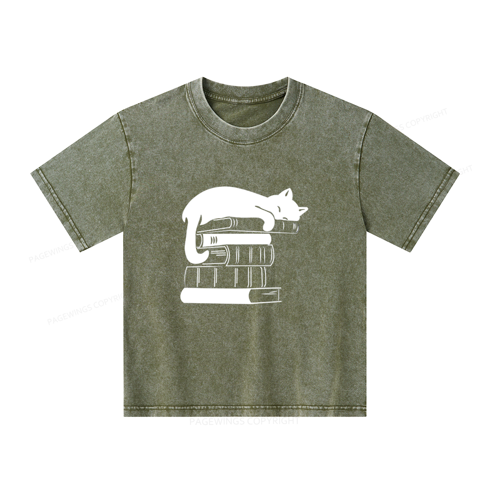 Pagewings Books And Cats Unisex Kids Washed T-shirt