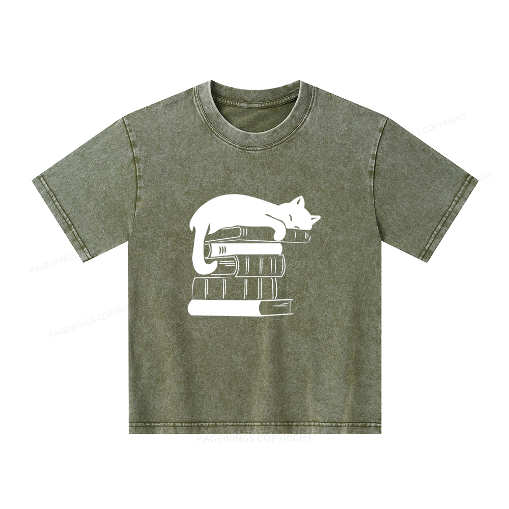 Pagewings Books And Cats Unisex Kids Washed T-shirt