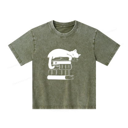 Pagewings Books And Cats Unisex Kids Washed T-shirt