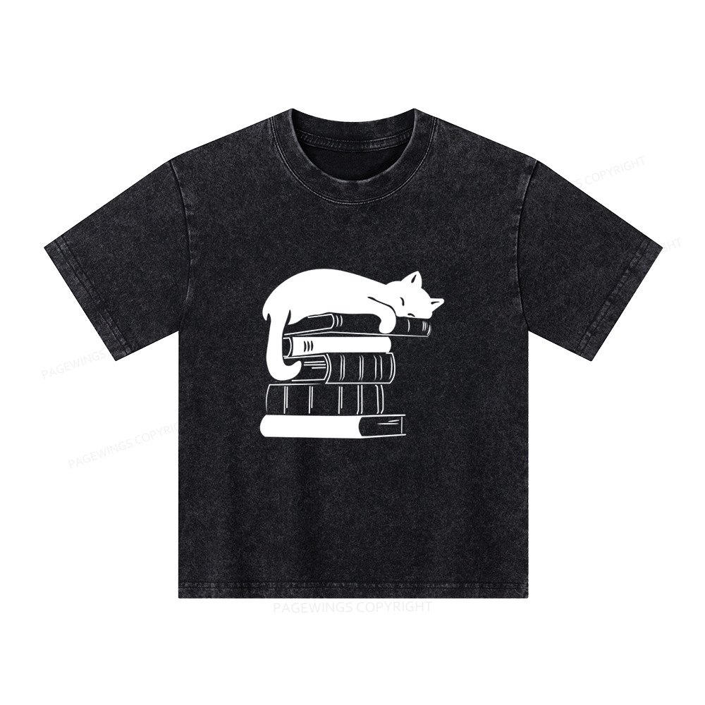 Pagewings Books And Cats Unisex Kids Washed T-shirt